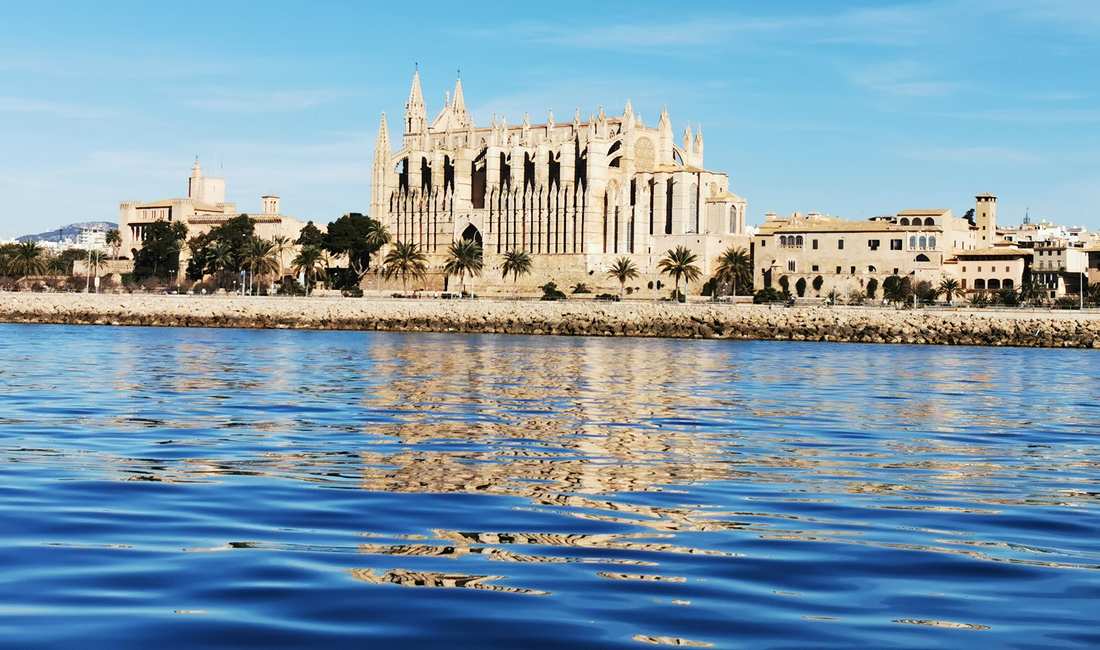 The Cathedral of Palma de Mallorca view from Catamaran day charter